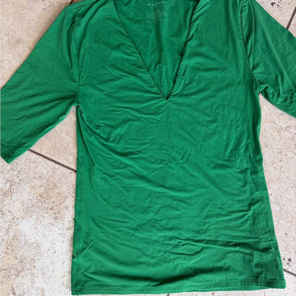 White House Black Market Emerald Green V-Neck bodycon-fit Top